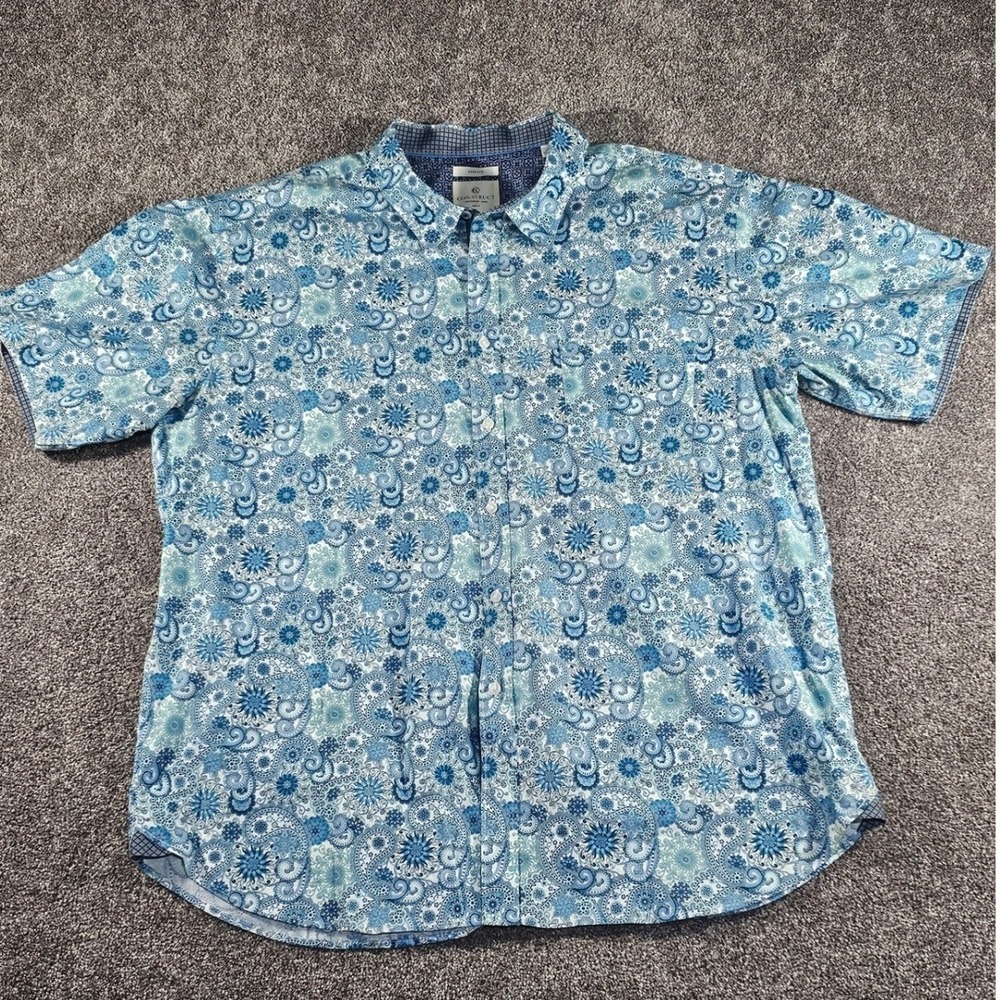 Con.Struct Button Down Shirt Mens 4XL Blue Paisley Stretch Short Sleeve Casual